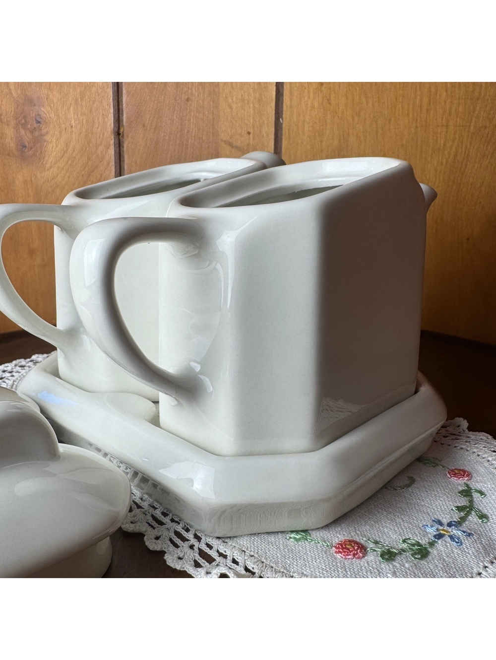 Vintage Hall China Tea For Two Set White Teapot Hot Water Pot Tray 185 186 188 - Picture 9 of 12